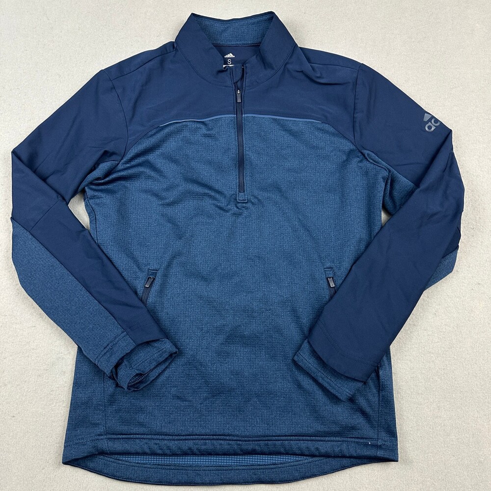 Adidas Sweater Men Small Blue Solid 1/4 Zip Golf Pullover Zip Pockets S